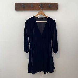 Black velvet v neck Zara dress. Gathered sleeves. Size XS
